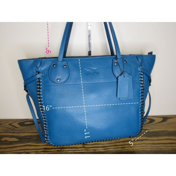 COACH NY Peacock Blue Pebbled Leather Tantum Tote ~RARE~ color Coach 34398 - Picture 3 of 10
